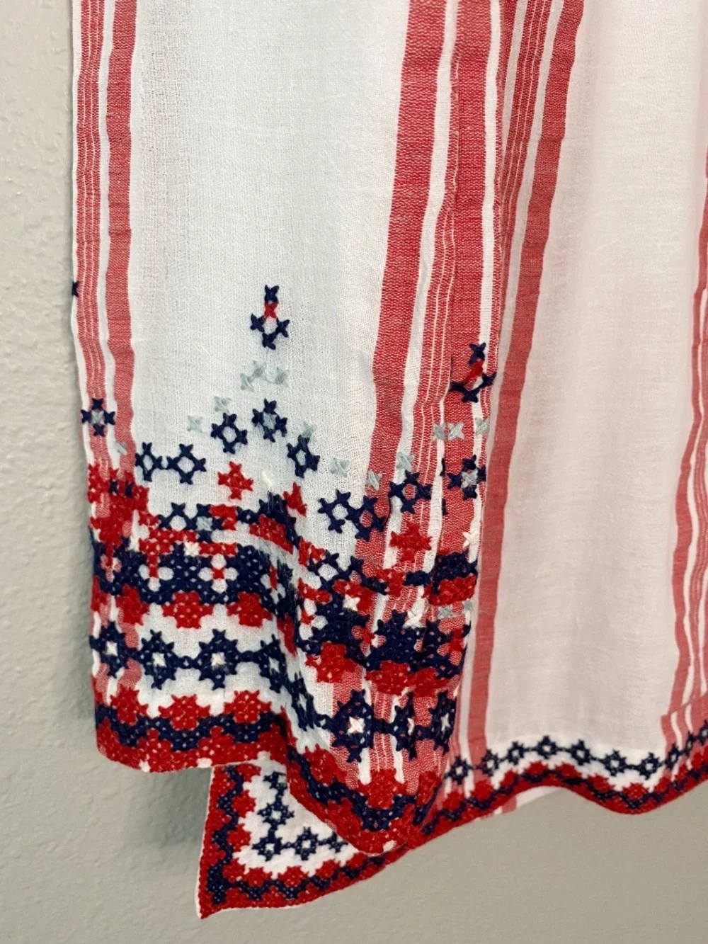 Tory Burch Embroidered Striped Tunic Top White Red Size 2